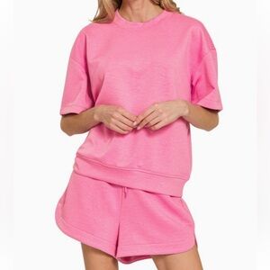 Scuba Round Neck & Dolphin Short Set - Candy Pink
